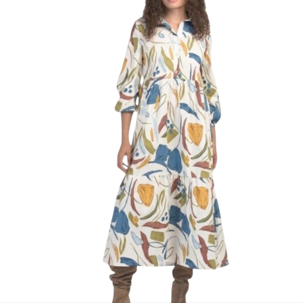NWT Rachel Zoe abstract print tiered midi dress - L.          D76